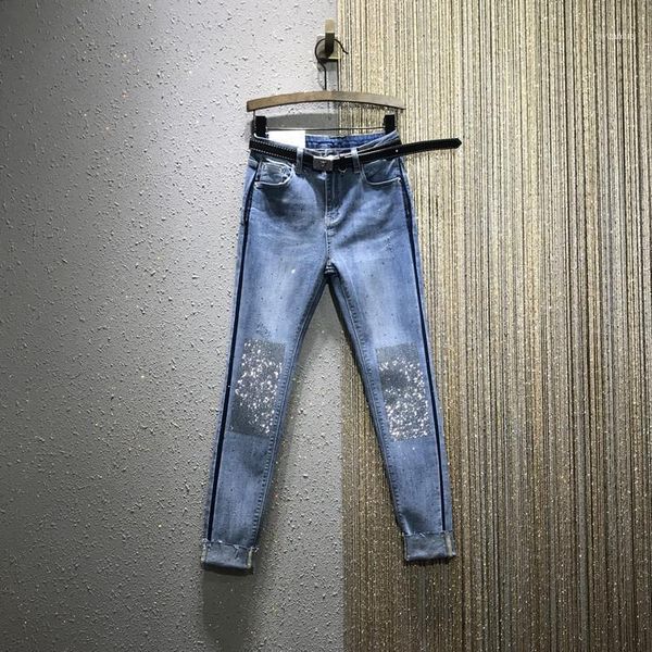 

jeans woman european goods 2020 spring new high-waist slim-fit stretch drilling denim pencil pants women's jeans ladies pant11, Blue