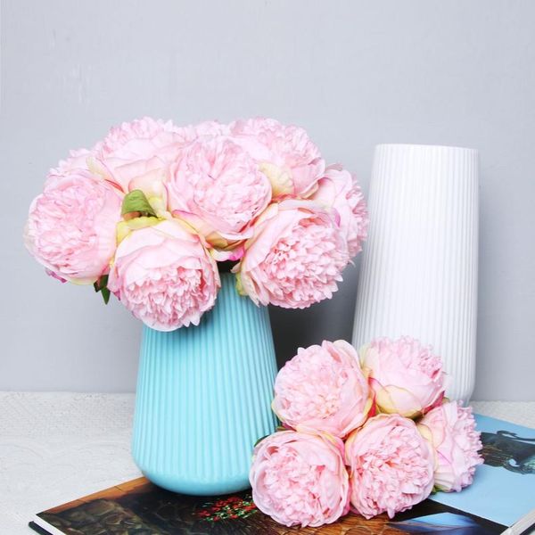 

5big heads 11cm diameter rose pink peony artificial flowers bouquet fake flower for home bride wedding decoration marria bbyzyb