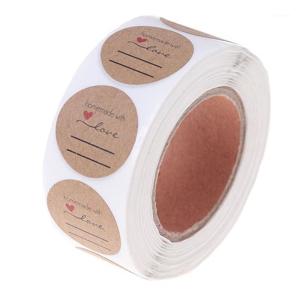 

gift wrap 1roll diy hand made handmade with love label wedding stickers adhesive sticker kraft round labels wholesale price1