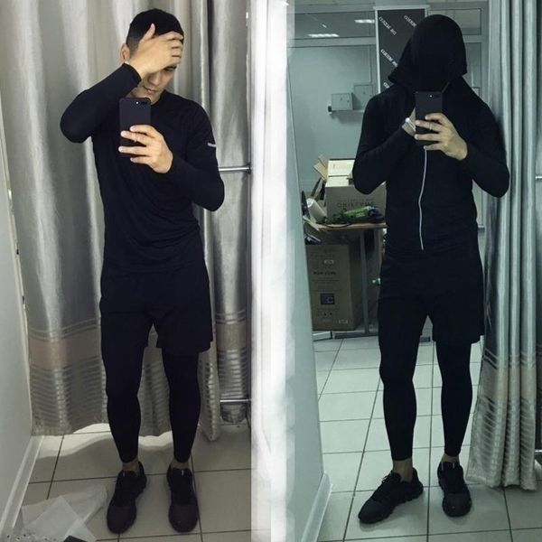 

4pc compression men's sport suits quick dry running sets sportswear men sports joggers gym training tracksuit tights workout bbybny
