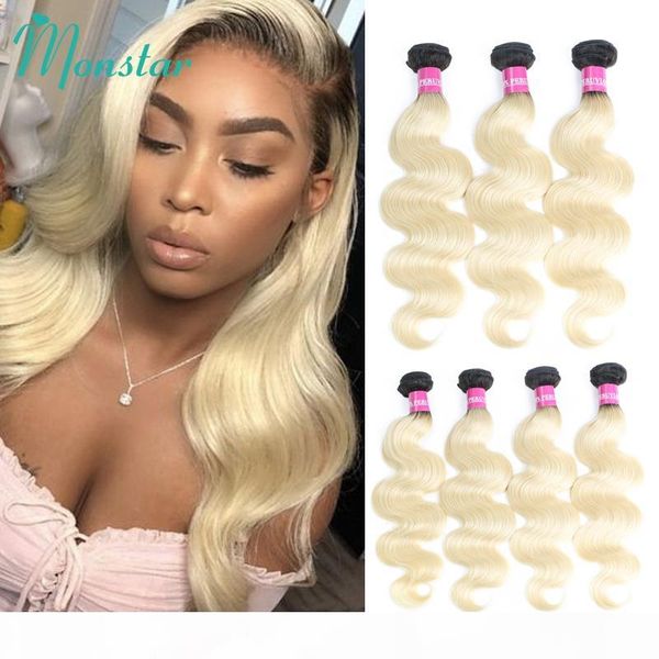 

monstar 1 3 4 pcs lot two tone ombre color peruvian hair 1b 613 blonde body wave human hair weave bundles remy hair can be dyed, Black;brown