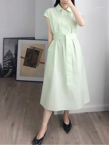 

casual dresses women dress shortsleeve lace up midi long robe 100% cotton for spring and summer1, Black;gray