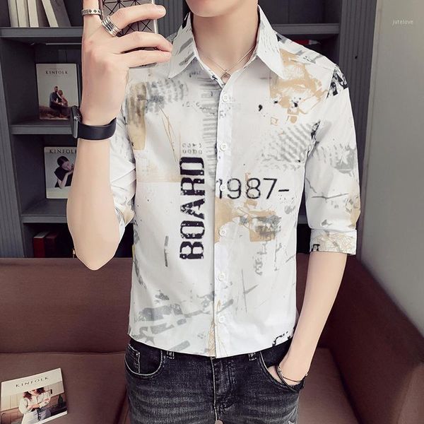 

shirt men summer new fashion personality printed sleeve shirts men 2020 casual shirt1, White;black