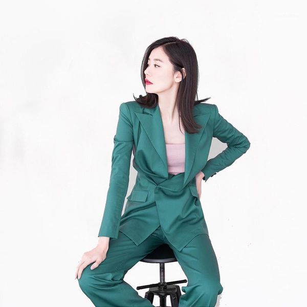 

women suits office sets elegant ladies business work wear 2 piece green blazer jacket trousers 2020 spring autumn pants suit1, White