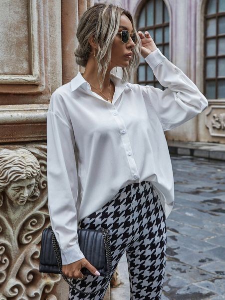 

solid button-front drop shoulder shirt q1fa#, White