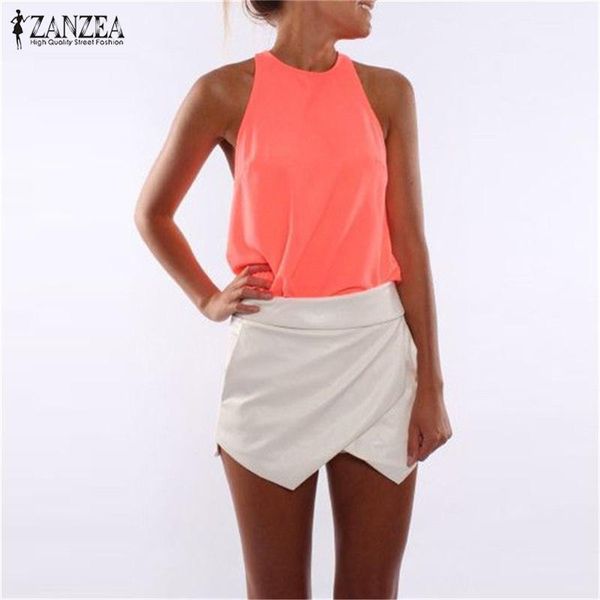 

zanzan 2019 women summer tank halter crochet sleeveless back zipper vest chiffon casual party camis plus size tee1, White