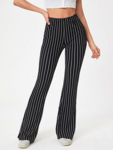

tall high waisted striped print flare leg pants z8jz#, Black;white