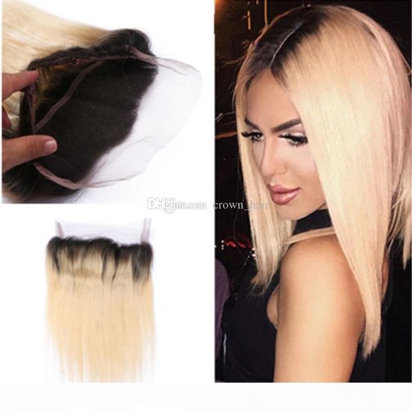 

brazilian ombre color 1b 613 straight human hair 360 full lace frontal closure with baby hair 360 lace band frontal bleached knots, Black;brown