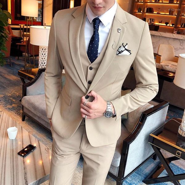 

luxury men wedding 3pcs suit male blazers slim fit suits for men costume business formal party khaki classic suits1, White;black