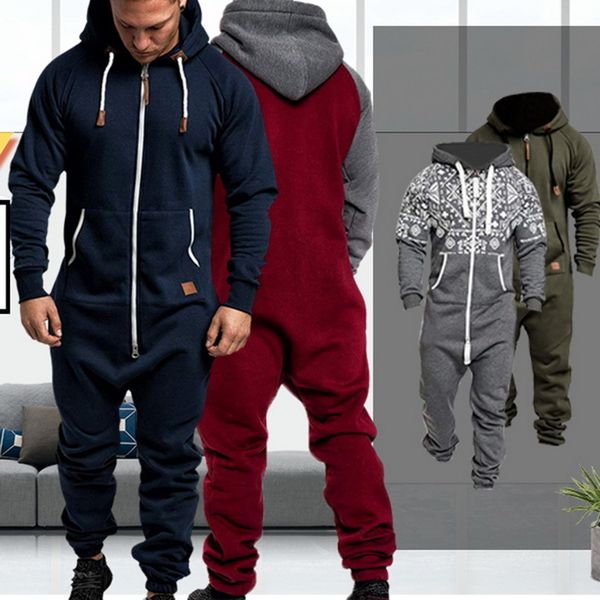 Cor pura splicing macacão masculino macacão homens zíper zíper um peça playsuit macho jumpsuits streetwear macacao masculino 201023