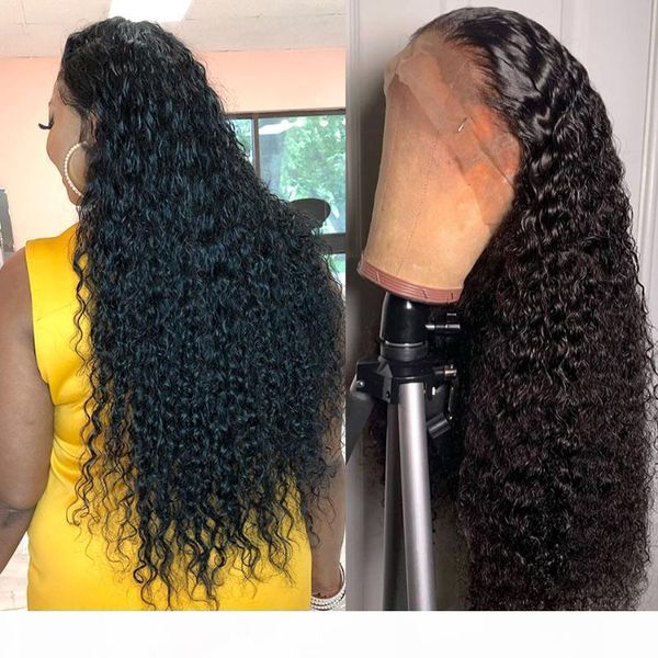 

jerry curl wig 13x4 lace front wig kinky curly deep wave human hair wigs brazilian virgin pre plucked water wave for black women, Black;brown