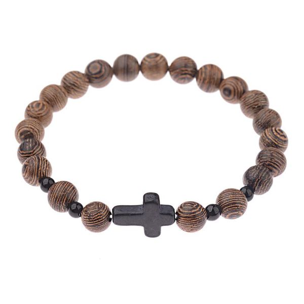 

natural sandalwood men bracelet cross jewelry prayer pulsera hombre wood beads rosary bracelet for women gifts wholesale, Black