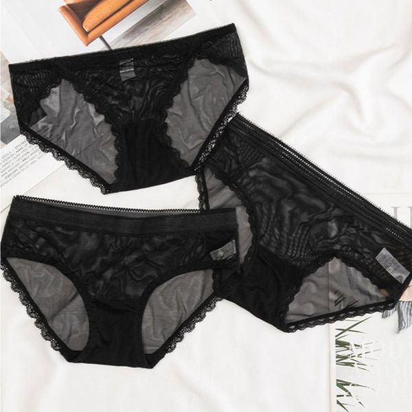 

women's panties black lace transparent briefs for women lingerie low waist thin mesh hollow out tempting exotic apparel, Black;pink