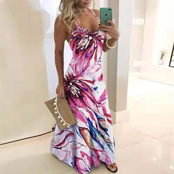 

tie dye print long dress women 2021 summer new fashion gradient v neck sling slim beach dinner party dress ladies plus size, Black;gray