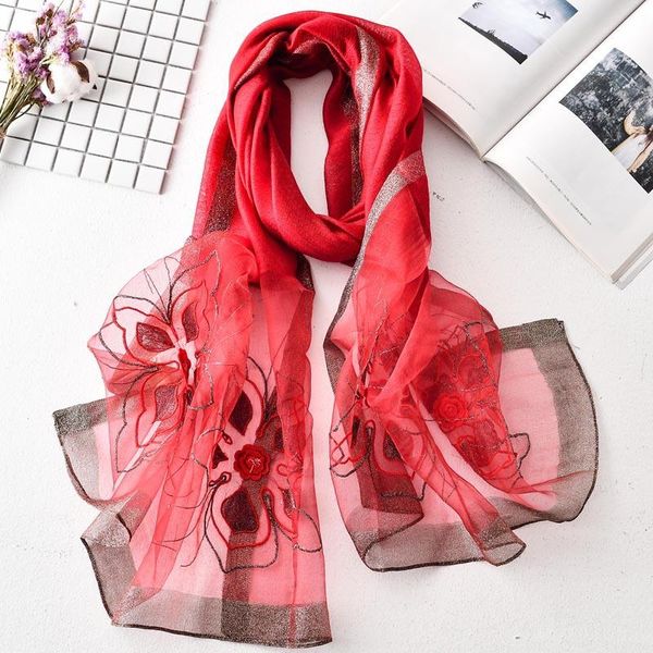 

2020 women real silk scarf embroidery big flower scarves shawls ladies wraps elegant foulard large hijab scarf, Blue;gray