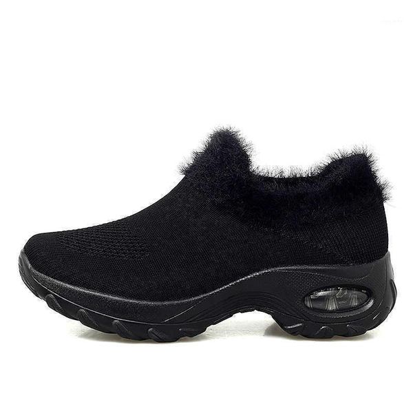 

thicken winter plush velvet boots women warm wedges ankle boots fur ladies snow botas mujer size 35-42 2020 new1, Black