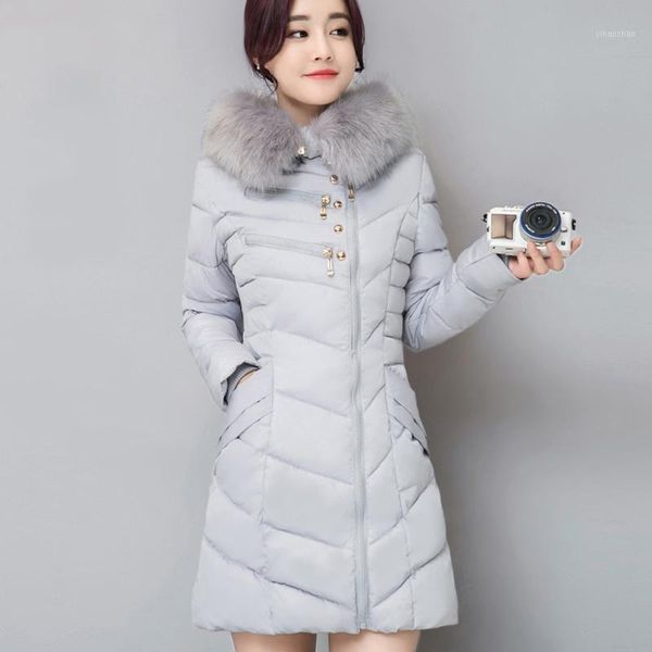 

2019 women winter parkas temperament elegant large size cotton coat fashion windproof hooded fur collar parkas female qq3741, Tan;black