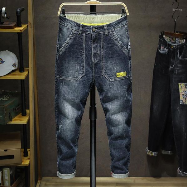 

cool men autumn jeans baggy blue trousers cotton casual male washed loose denim pants hiphop streetwear masculino pantalon,0881