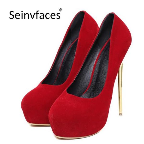

plus size 41 42 43 44 45 46 47 women spring autumn suede black red round toe platform 6.3 inches super high heels pumps f48
