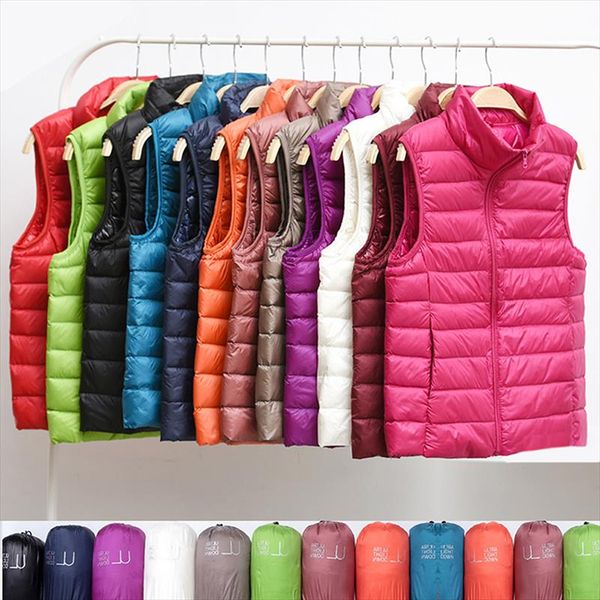 

новые женщины без рукавов женщин ultra light вниз жилеты тонкий куртка девушки gilet plus легкий ветрозащитный теплый жилет портативный, Black