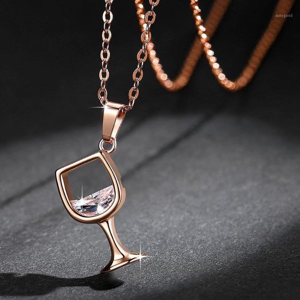 

chains jewelry luxury necklace women wine glass pendant zirconia long chain charms gift for 20211, Silver