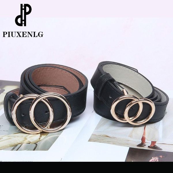 

designer's leatherbelt fashion alloy double ring circle buckle girl jeans dress wild belts, Black;brown