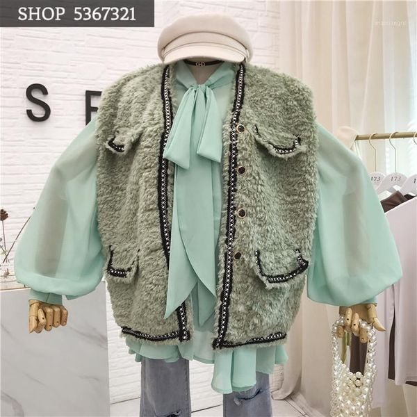 

new autumn and winter women plush fur jacket single-breasted vest coat solid color female loose waistcoat1, Black;white