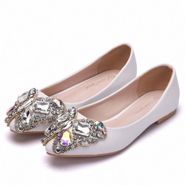 

ladies white crystal butterfly wedding shoes summer luxury rhinestone beadded pointed toe flats women shallow single shoes boat #nb94