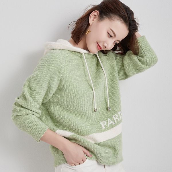 

hooded knitted pullover jacket loose wear 2020 new korean long sleeve versatile lazy pullover sweater sweater women's 9dbod, White;black