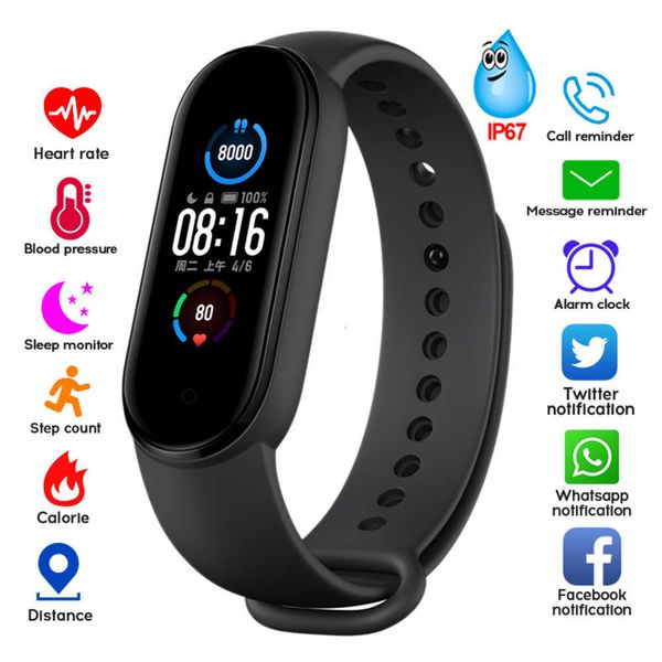 

smart watch m5, waterproof wristband ip67, with blood prsure heart rate control, communication and blueto
