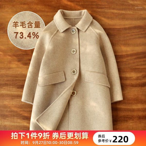 

girl's autumn new style woolen coat children's double face cashmere coat girl's woollen cloth 2020 children's wear1, Black