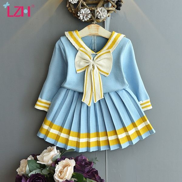 

lzh new autumn winter knitting set for girls clothes sets toddler girls skirts 2pcs suit children clothing 2 3 4 5 6 years 201126, White