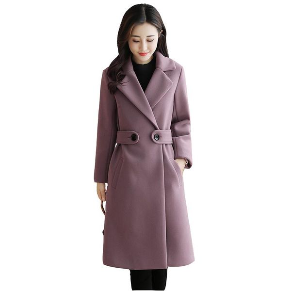 

new autumn winter woolen jacket women korean slim long wool coat young women plus size camel color overcoat women's, Black