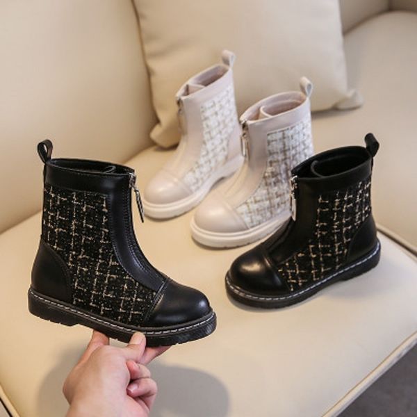 

2020 autumn and winter new children' martin pure color british style boys boots girls small leather shoes, Black;grey