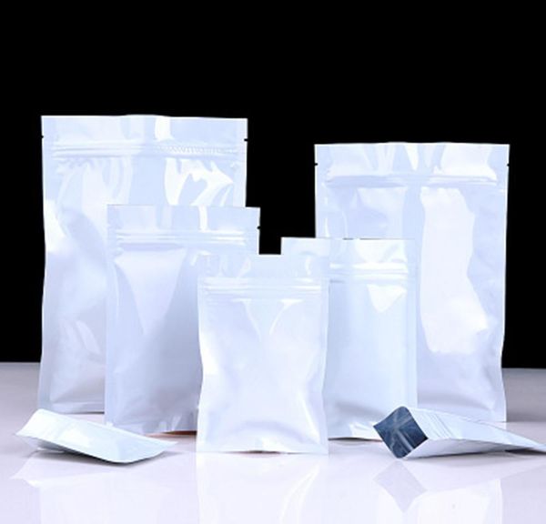 

100pcs white aluminum foil zip lock food package bag self seal zippr mylar foil bag for drysaltery cookie jllqbw bdesybag