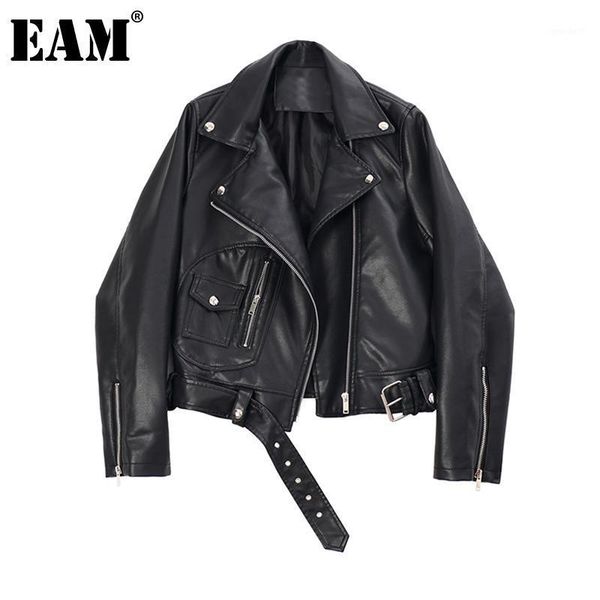 

women's jackets [eam] loose fit green zipper split pu leather short jacket lapel long sleeve women coat fashion tide spring 2021 1r7491, Black;brown