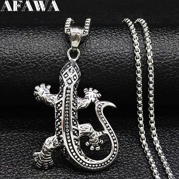 

pendant necklaces 2021 fashion lizard gothic stainless steel pendants for men silver color long necklace jewelry cadena hombre n19070