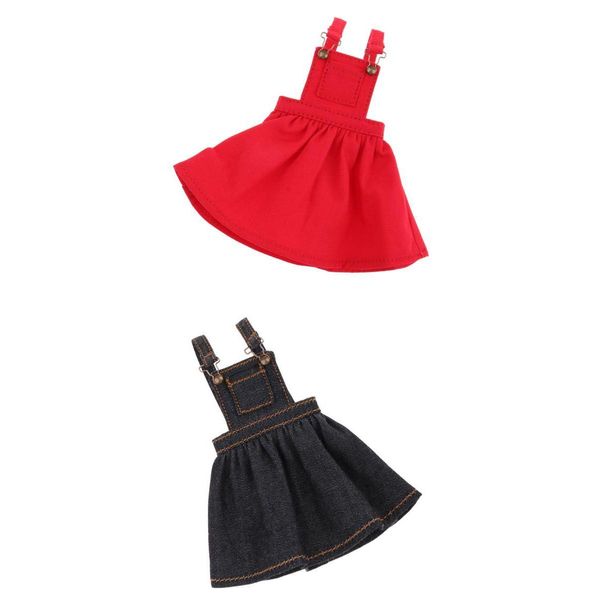 

2pcs 1/6 casual pocket suspender dress skirt clothes for 12'' blythe dolls