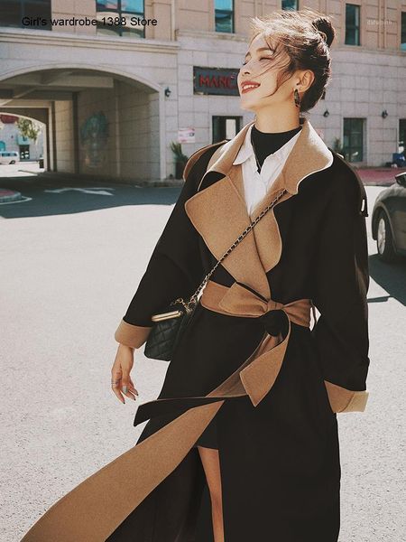 

hepburn style coat women's middle and long 2020 fashionable new autumn and winter small man's versatile black woolen coat1