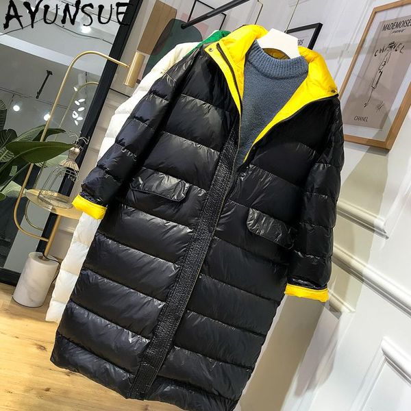 

ayunsue coat female 2020 winter autumn 90% white duck down jackets long coats woman korean ultra light jacket women abrigo mujer, Black