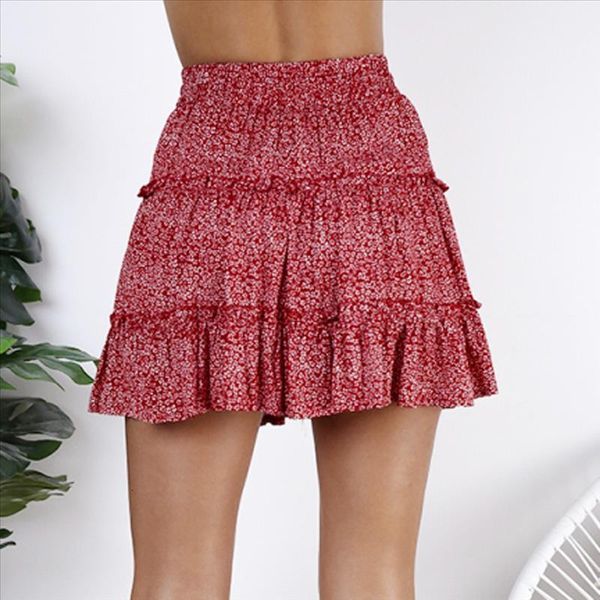 

women summer skirt 2020 new fashion bohe high waist ruffled floral print beach short skirt ladies beach short mini skirts #t1g, Black