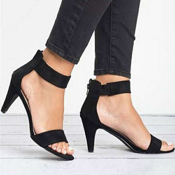 

spring women pumps sandals thin high heel open toe zipper suede leopard platform office ladies sandal shoes sapato feminino y200702, Black