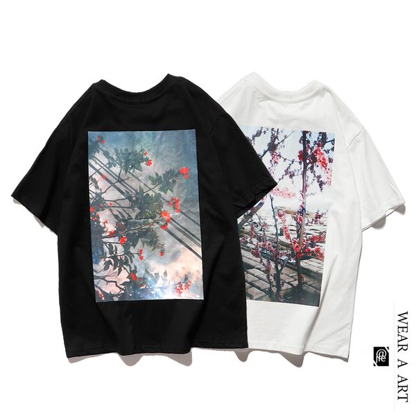 

men loose t-shirt male casual clothes boy young tees student hip-hop short sleeve t-shirt simple flower prints fashion summer, White;black