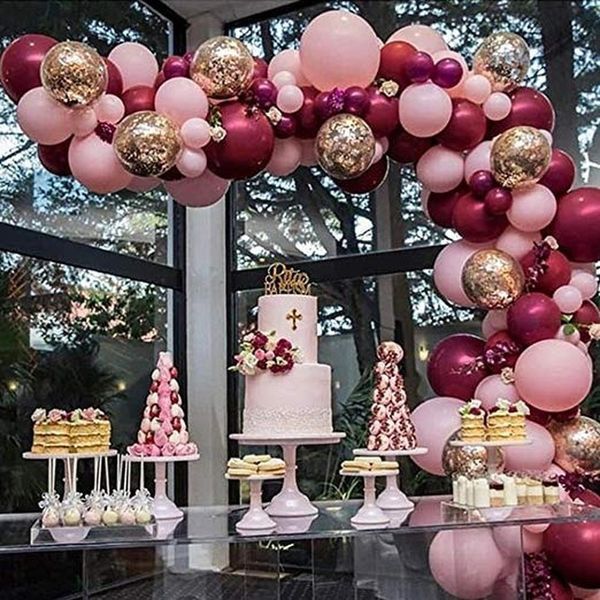 110 pcs balões rosa ouro confetes balões arco e festa de ouro bebê bebê borgonha e ouro decorações de casamento 20125
