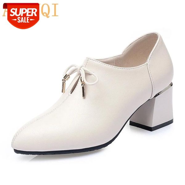 

aiyuqi spring shoes women 2020new genuine leather women's shoes pointy thick heel fashion bow large size women's #wp2c