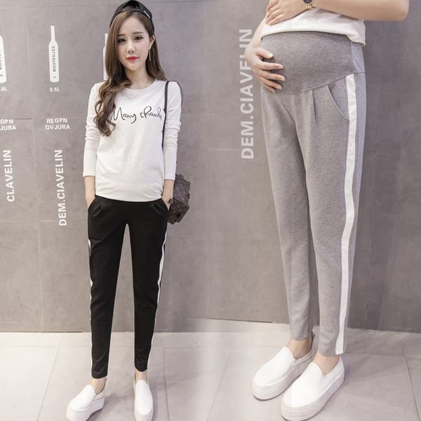 

063# 2020 autumn spring maternity sport pants elastic waist belly casual trousers clothes for pregnant women pregnancy pants 1015, White