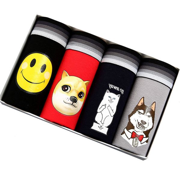 

4pcs/lot male panties cotton men's boxers breathable man boxer cartoon happy dog underpants brand shorts men underwear