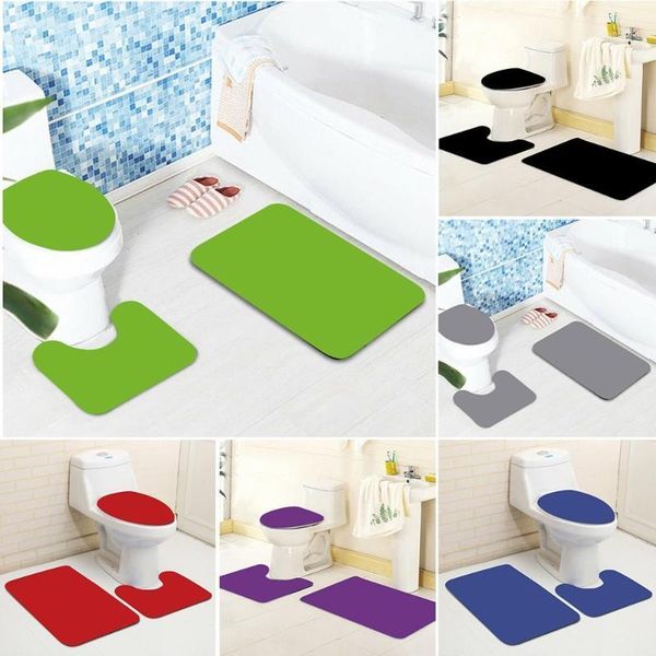 

bath mats the bathroom floor mat durable flannel solid color dustproof toilet seat cover three piece set1