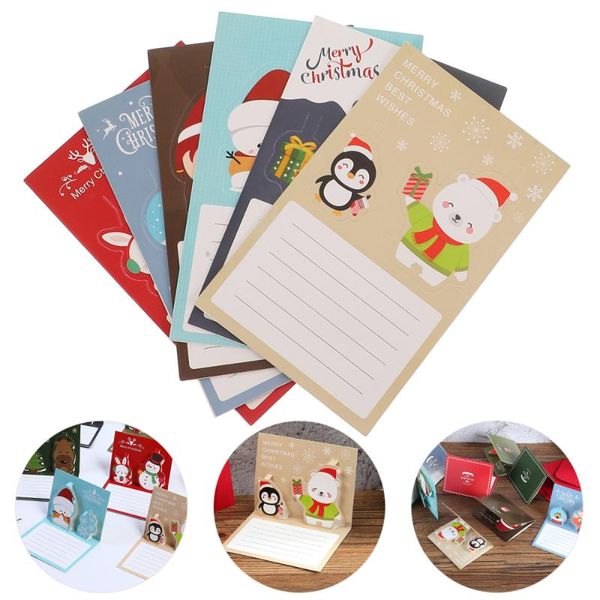 

6pcs christmas greeting cards 3d paper holiday blessing cards with envelopes