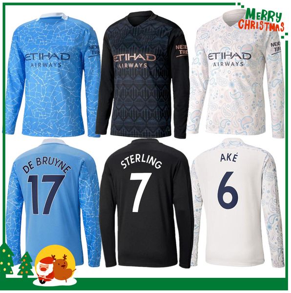 

long sleeve 20 21 kun aguero sterling de bruyne silva g.jesus sane 2020 2021 soccer football shirt sets uniform jersey, Black;yellow